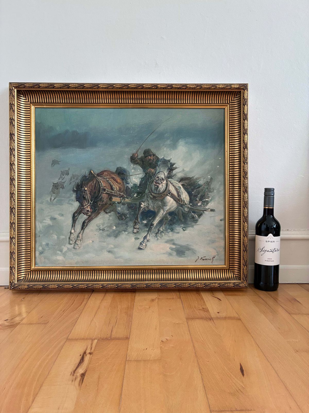 Art Vintage Original Horse Oil Painting, Large Signed Equestrian Wall Art photo