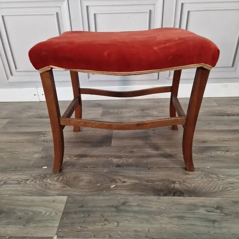 photo for sale Vintage Upholstered Stool  Mahogany Piano Seat Music Bench Footstool   Wooden