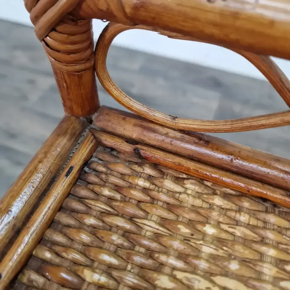 photo for sale Vintage Wicker Bedside Table Cabinet Rattan Side Stand With Drawer  Retro Boho