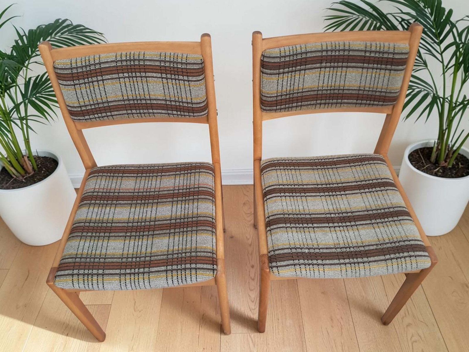 Vintage East German Dining Chairs Pair, Mid Century Modern Beech Frame Retro 1980 photo buy