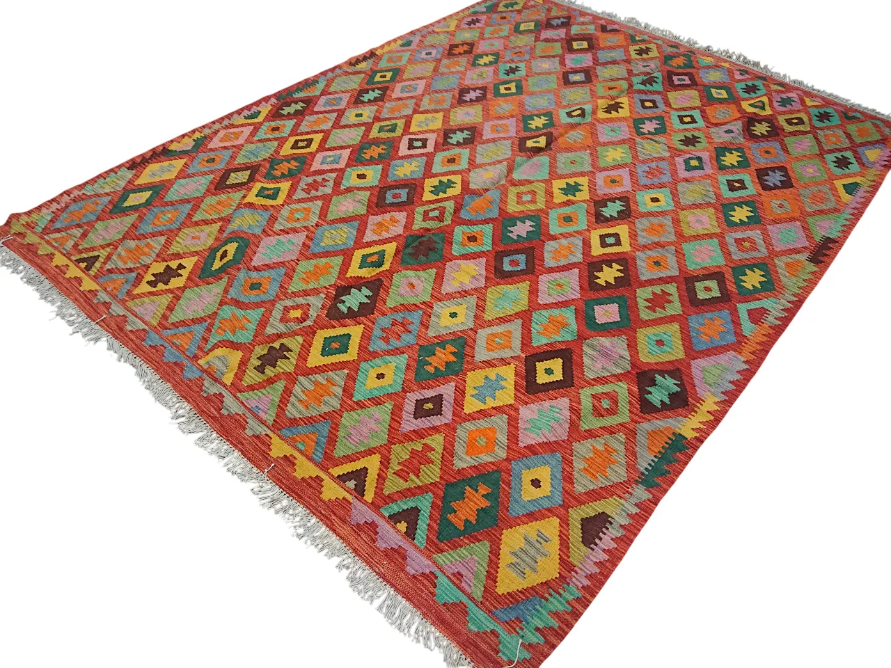 Handgeweven Kilim Flatweave Oranje Tribal Vloerkleed photo furniture