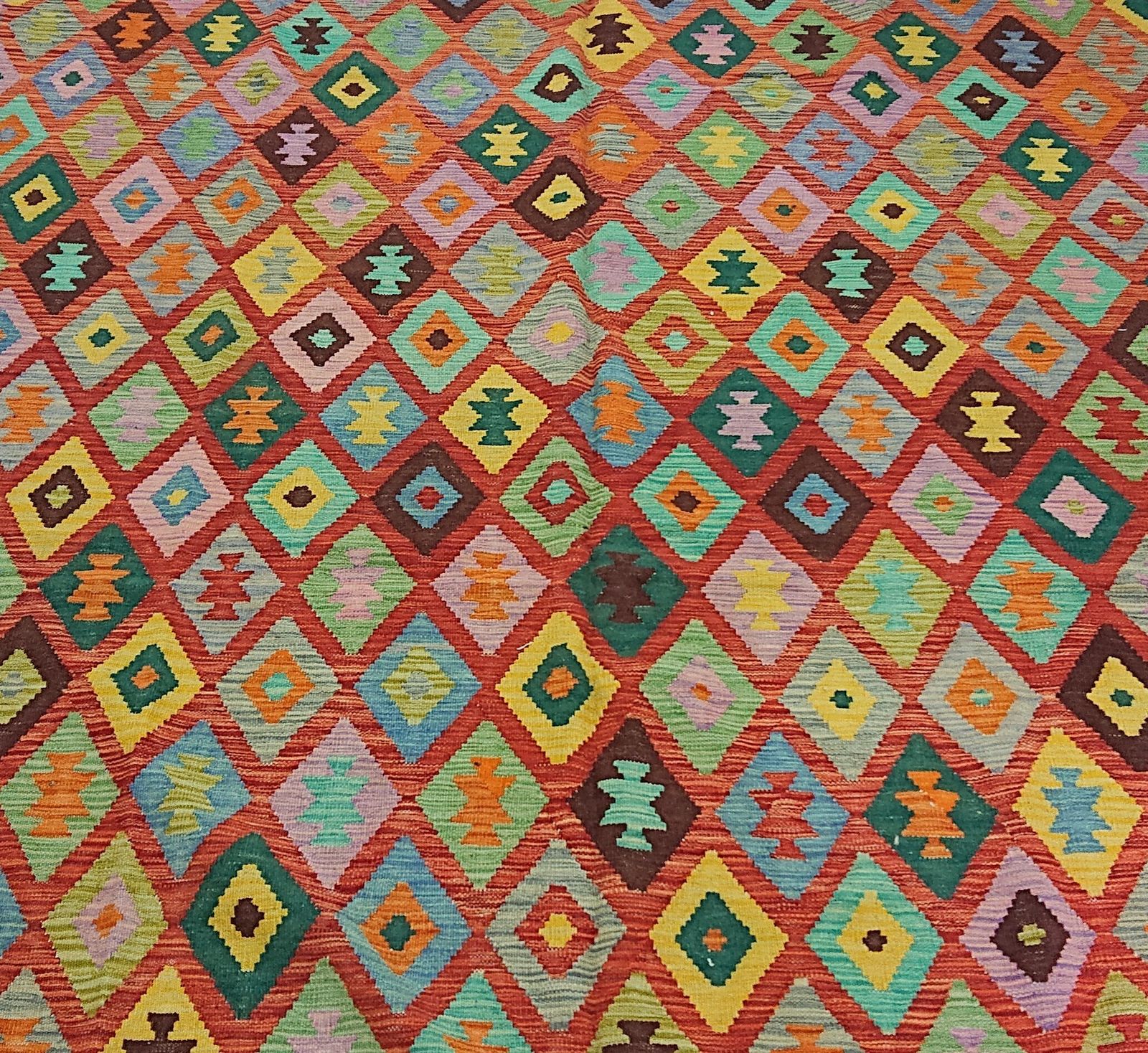 Handwoven Kilim Flatweave Orange Tribal Area Rug photo for sale