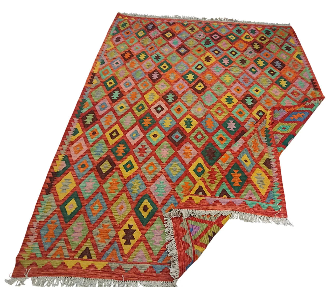 Handgeweven Kilim Flatweave Oranje Tribal Vloerkleed photo vinterior