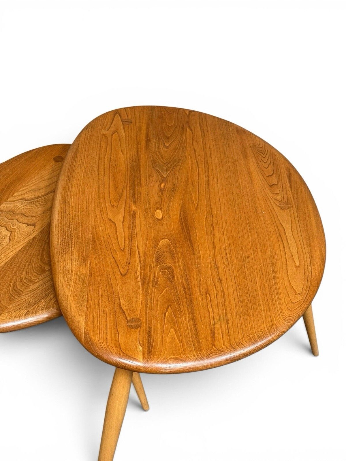 Ercol Solid Elm And Beech Blonde Nest Of Tables Pebble Nest Superior Quality photo furniture