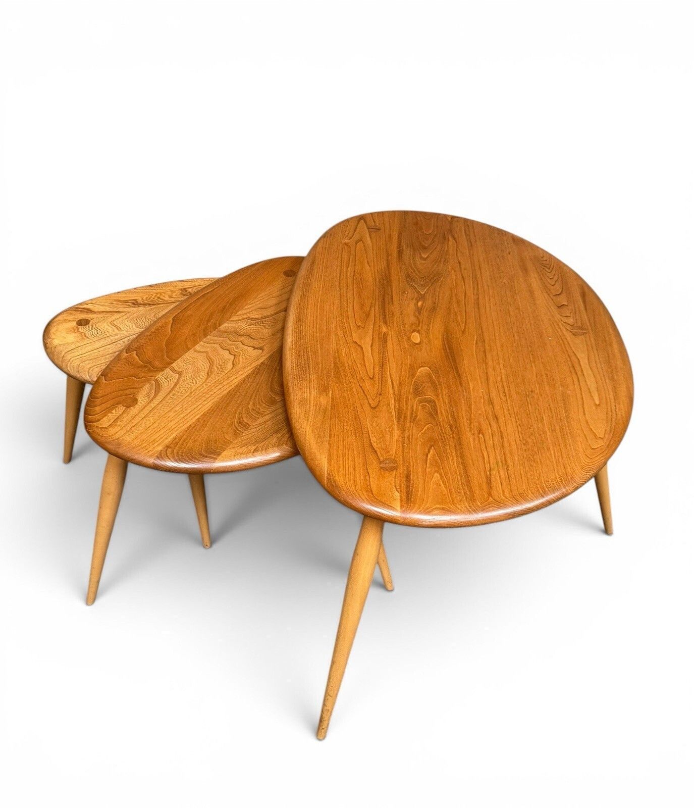 Ercol Solid Elm And Beech Blonde Nest Of Tables Pebble Nest Superior Quality photo buy