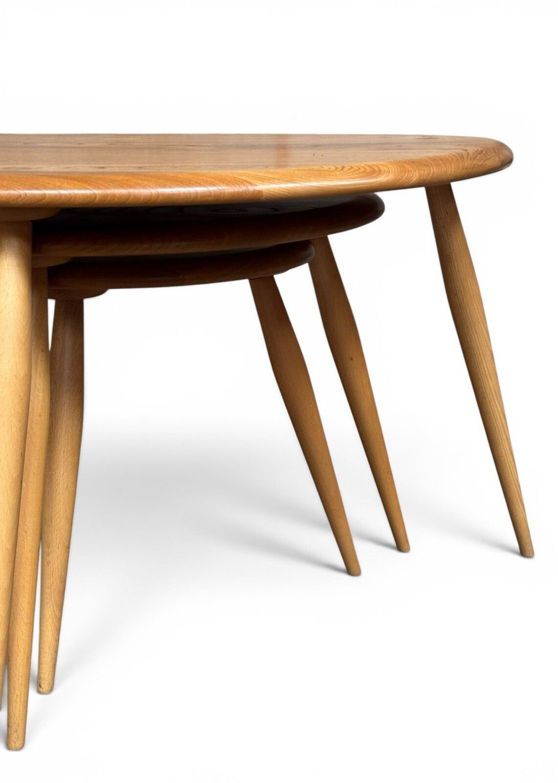 photo furniture Ercol Solid Elm And Beech Blonde Nest Of Tables Pebble Nest Superior Quality