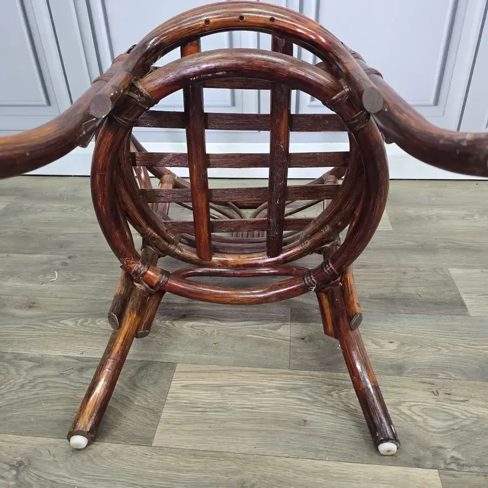 photo furniture Vintage Rattan Dining Set   Bistro Cane Table And 2 Chairs Compact Retro Boho Mcm