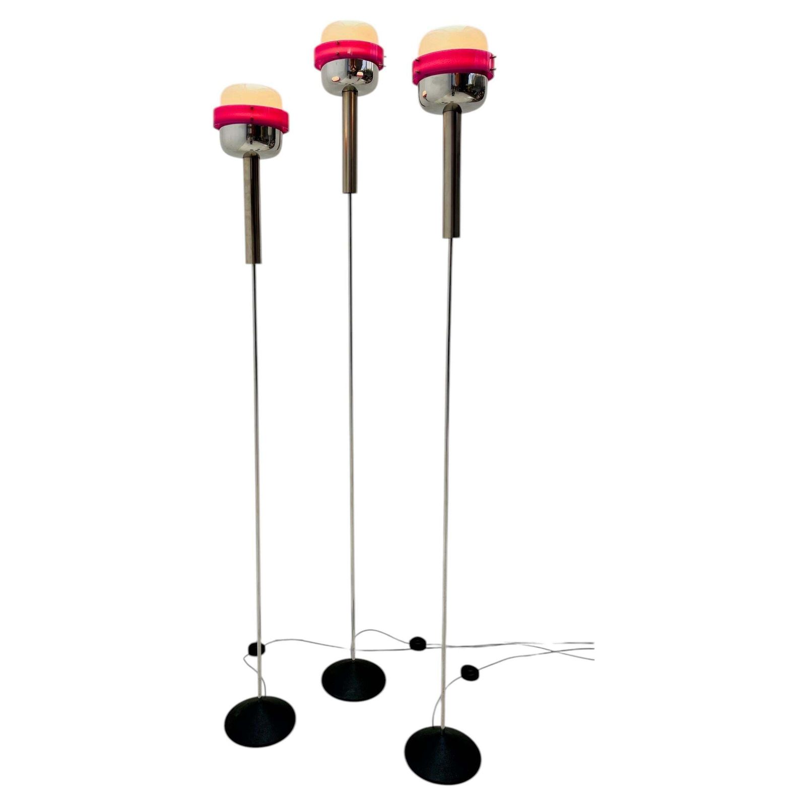 Triplet Of Stilnovo Floor Lamps In Magenta Plexiglass