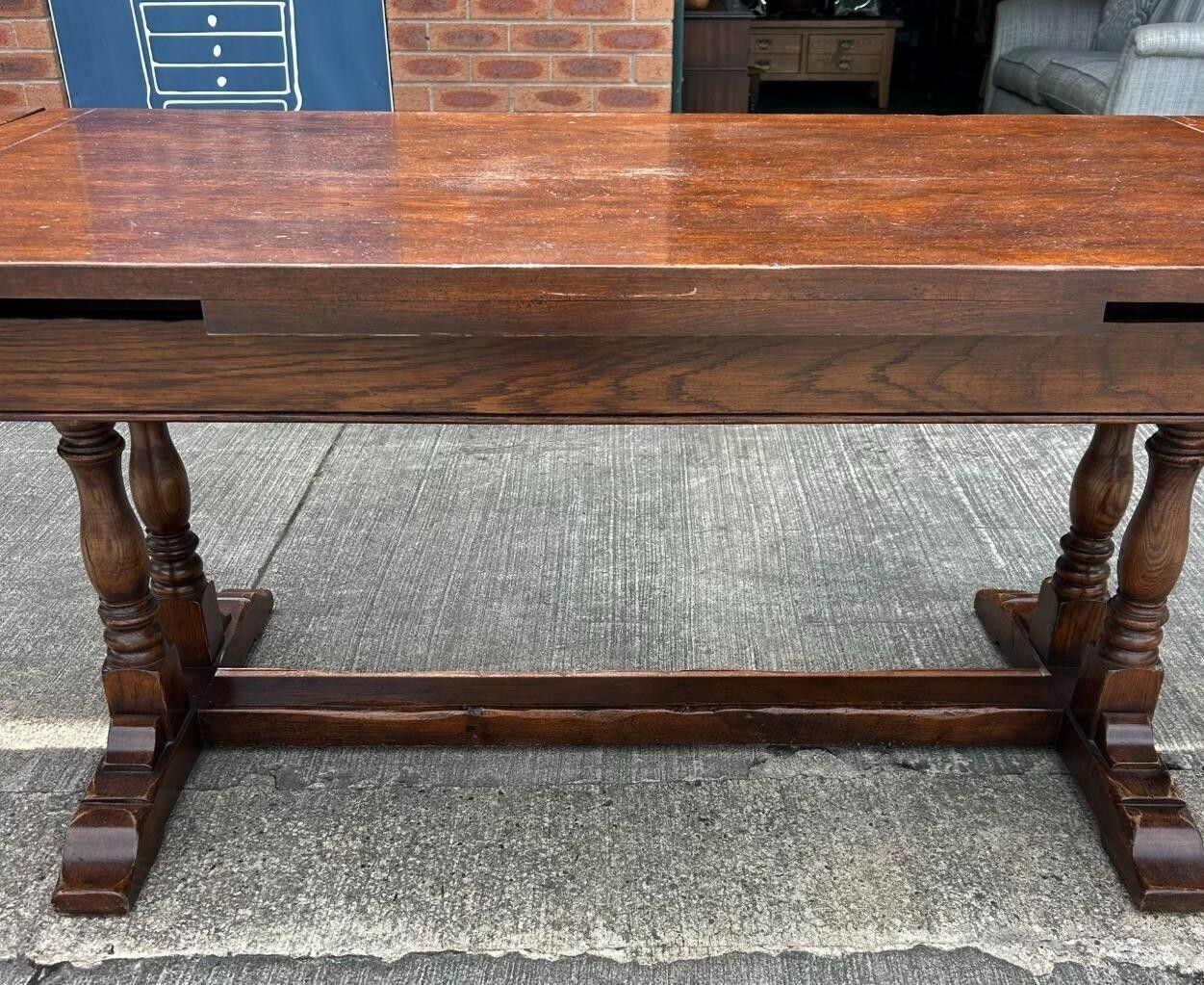 Vintage English Oak Jacobean Style Extending Drawleaf Refectory Dining Table photo buy
