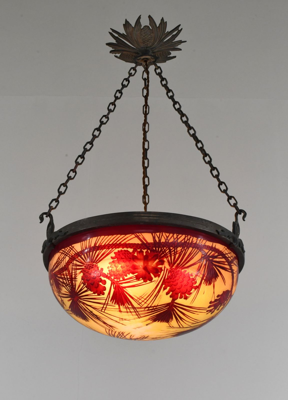 Franse art deco cameo hanglamp van Gallé, jaren 1920, Frankrijk photo Verlichting