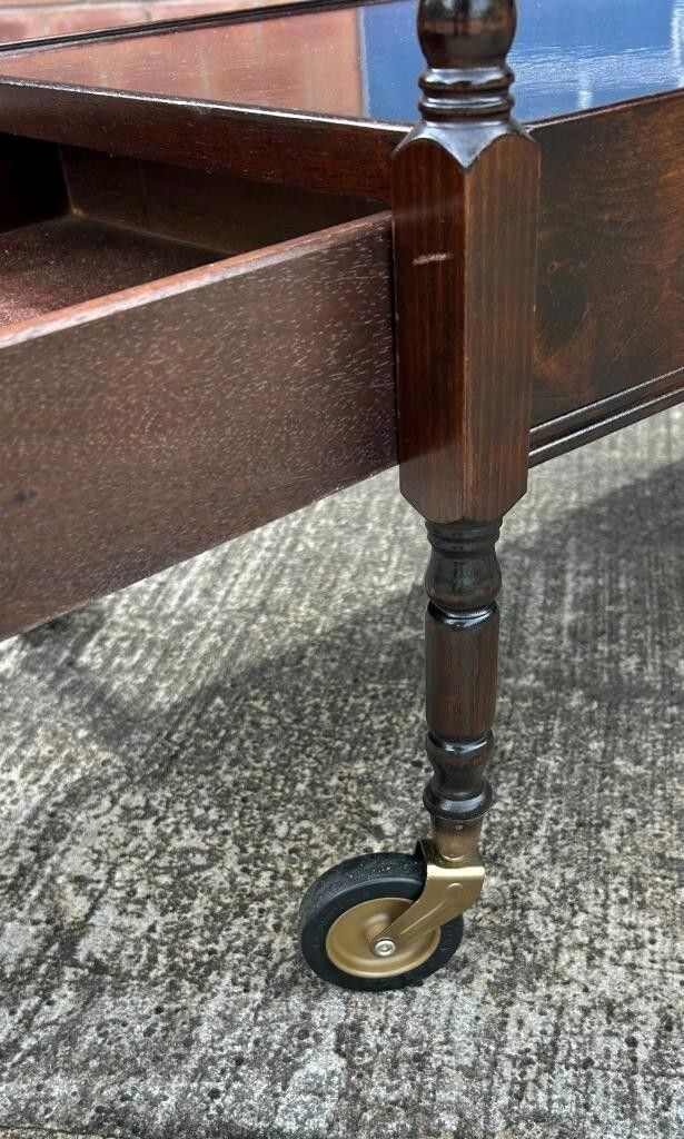 photo buy Vintage Retro Flame Mahogany Two Tier Wheeling Drinks Trolley With Leather Slide