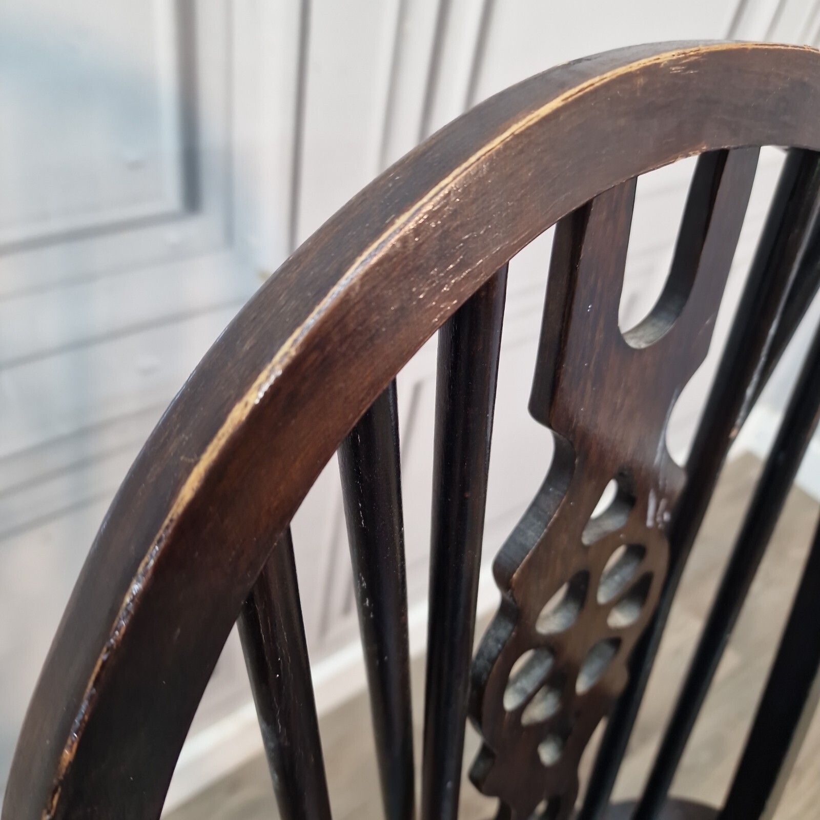 170.0 Pair Vintage Windsor Armchairs   Wheelback Hoop Back Chairs   Retro Mid Century photo