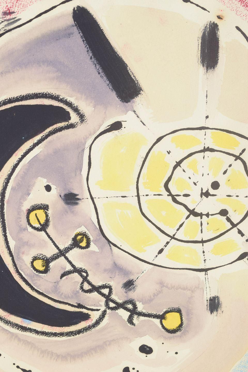 Composition abstraite aux formes cosmiques. Aquarelle sur papier. Datée 1970 photo for sale