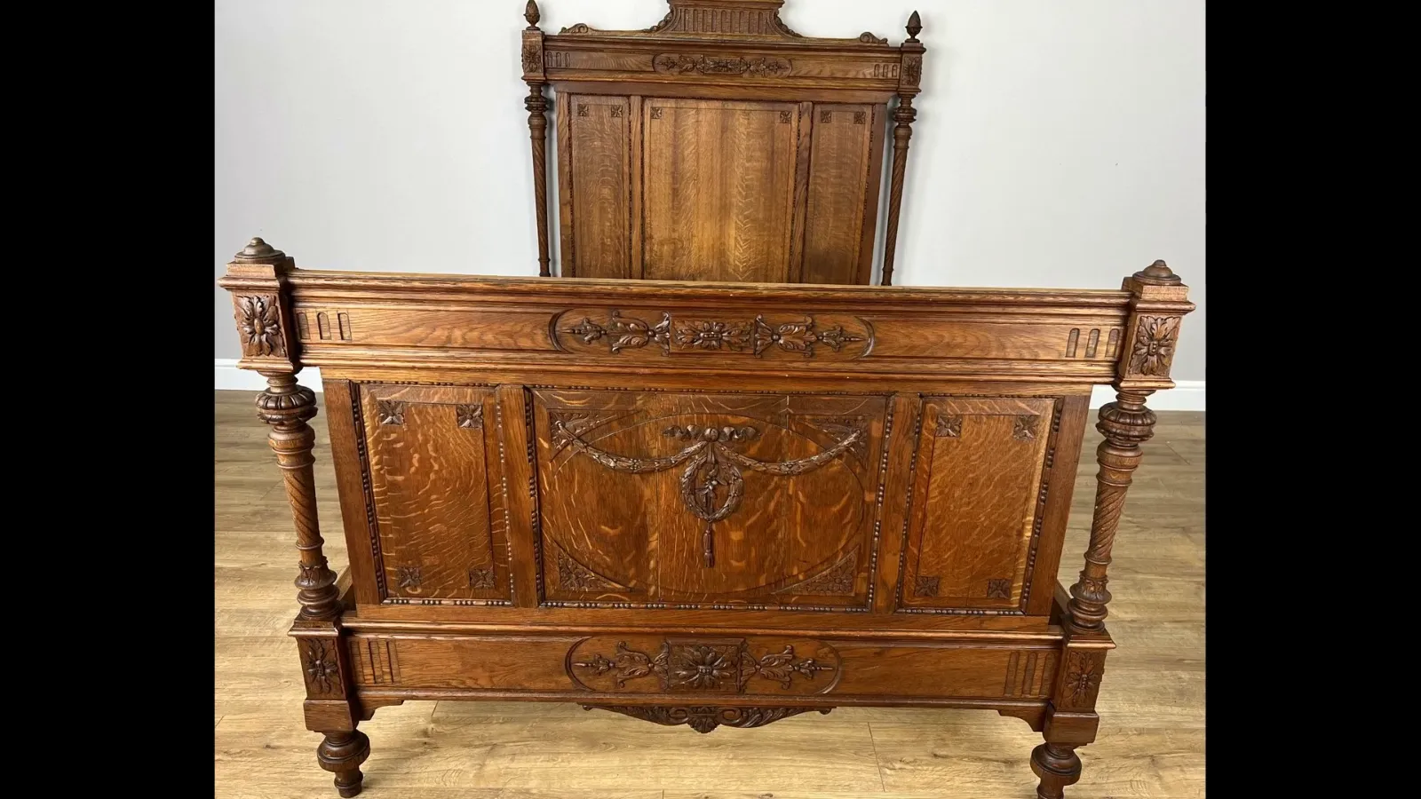 Bed Antique French Style Oak Double Bed Frame Carved Headboard Lot 6151 photo furniture