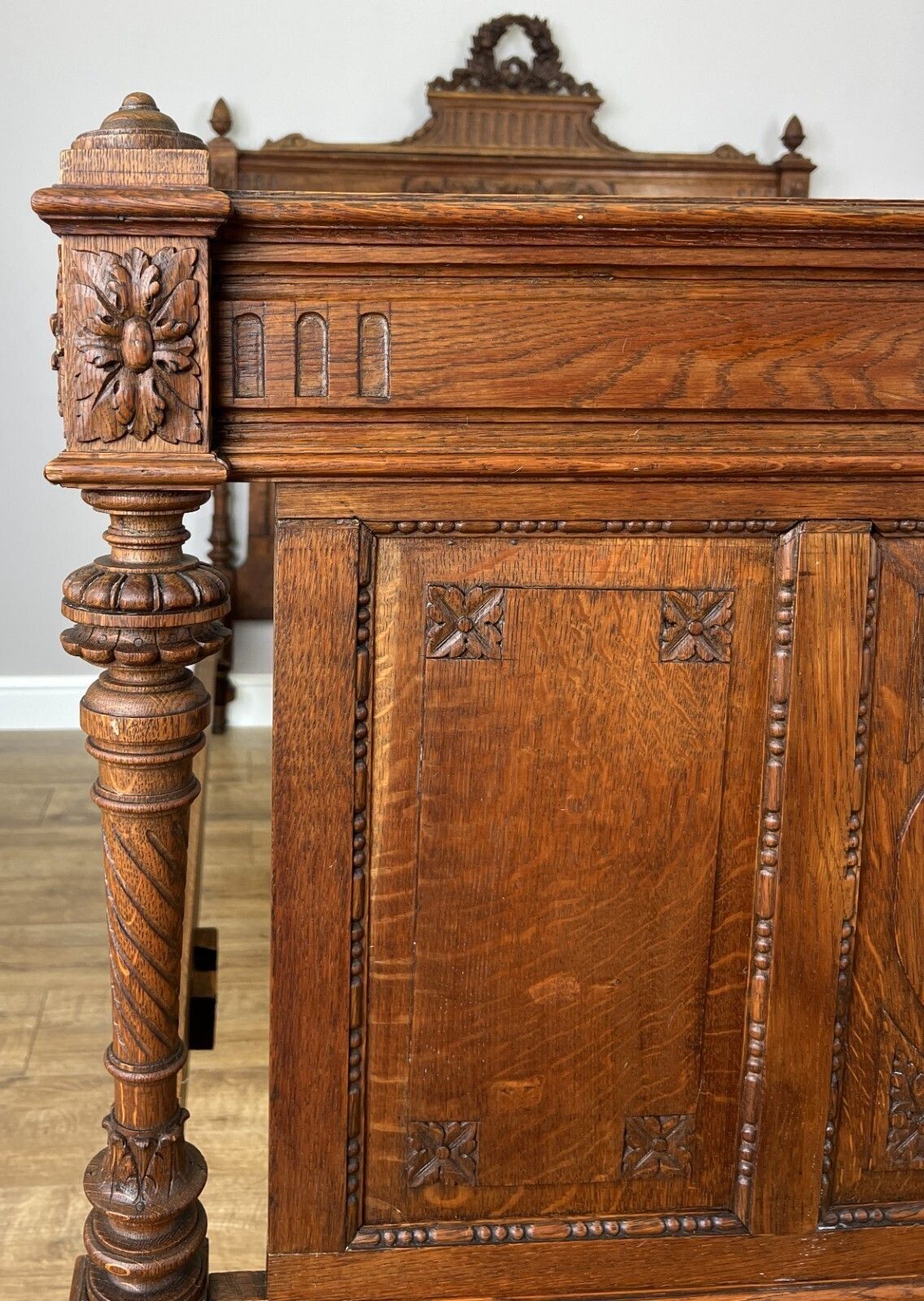 Bed Antique French Style Oak Double Bed Frame Carved Headboard Lot 6151 photo buy