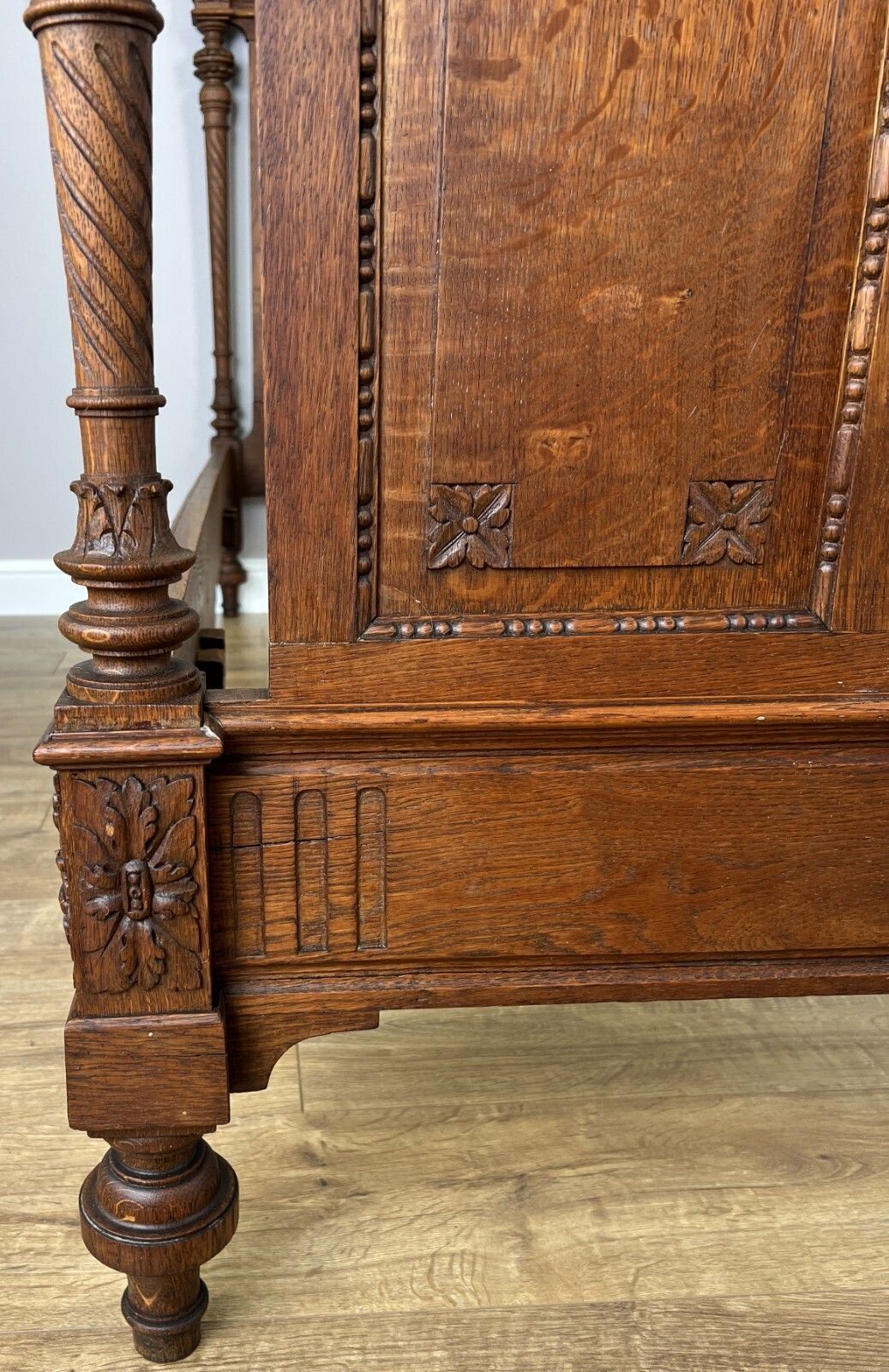Bed Antique French Style Oak Double Bed Frame Carved Headboard Lot 6151 photo vintage