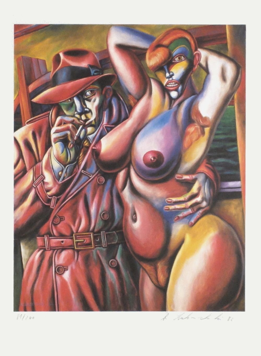 Rolf Lukaschewski Gesigneerde Litho La Fille Et Le Privé 1982