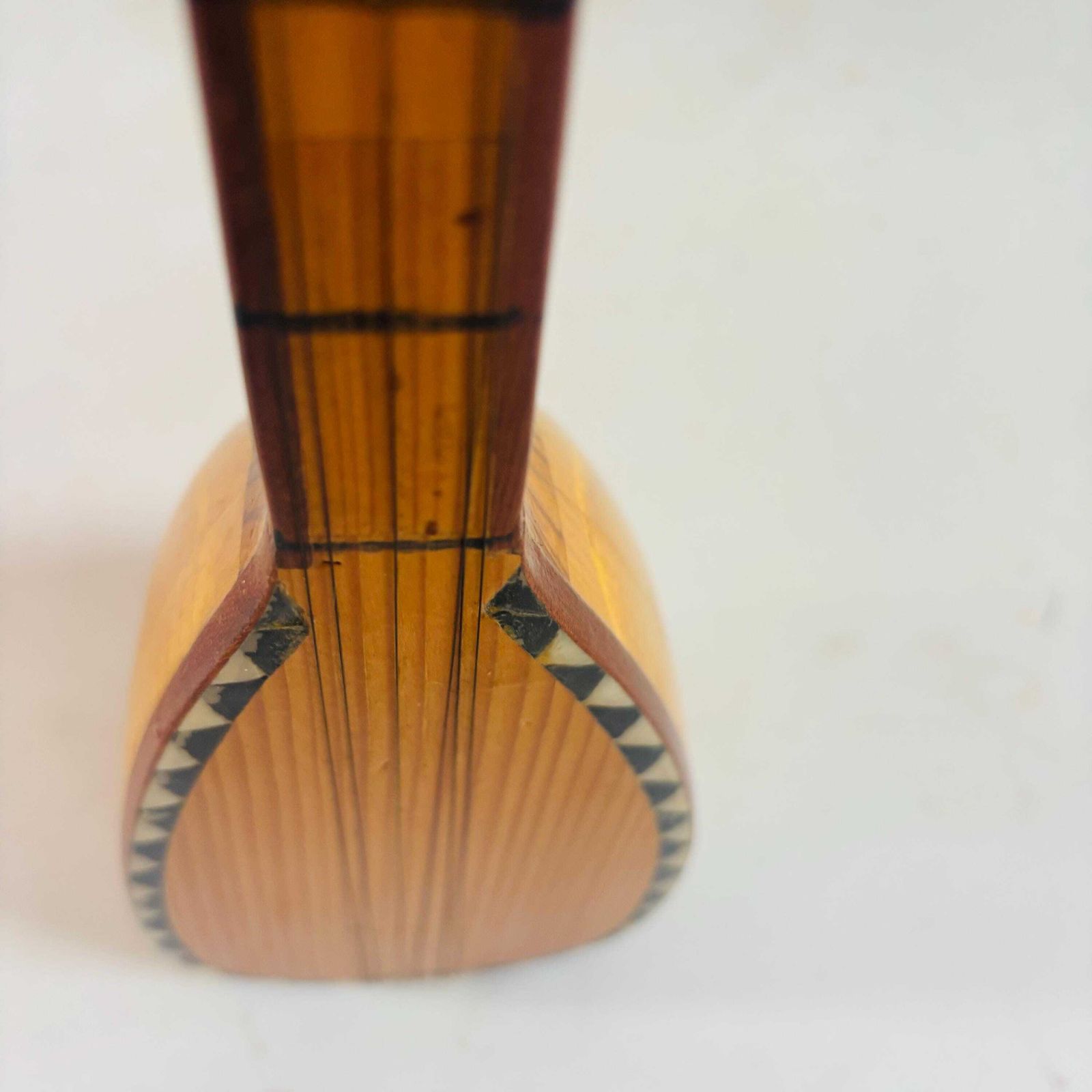 photo vintage Mid Century Collectible Turkish Cura Saz, Hand Carved, With Geometric Inlay/Display Accessory/Restoration Required.