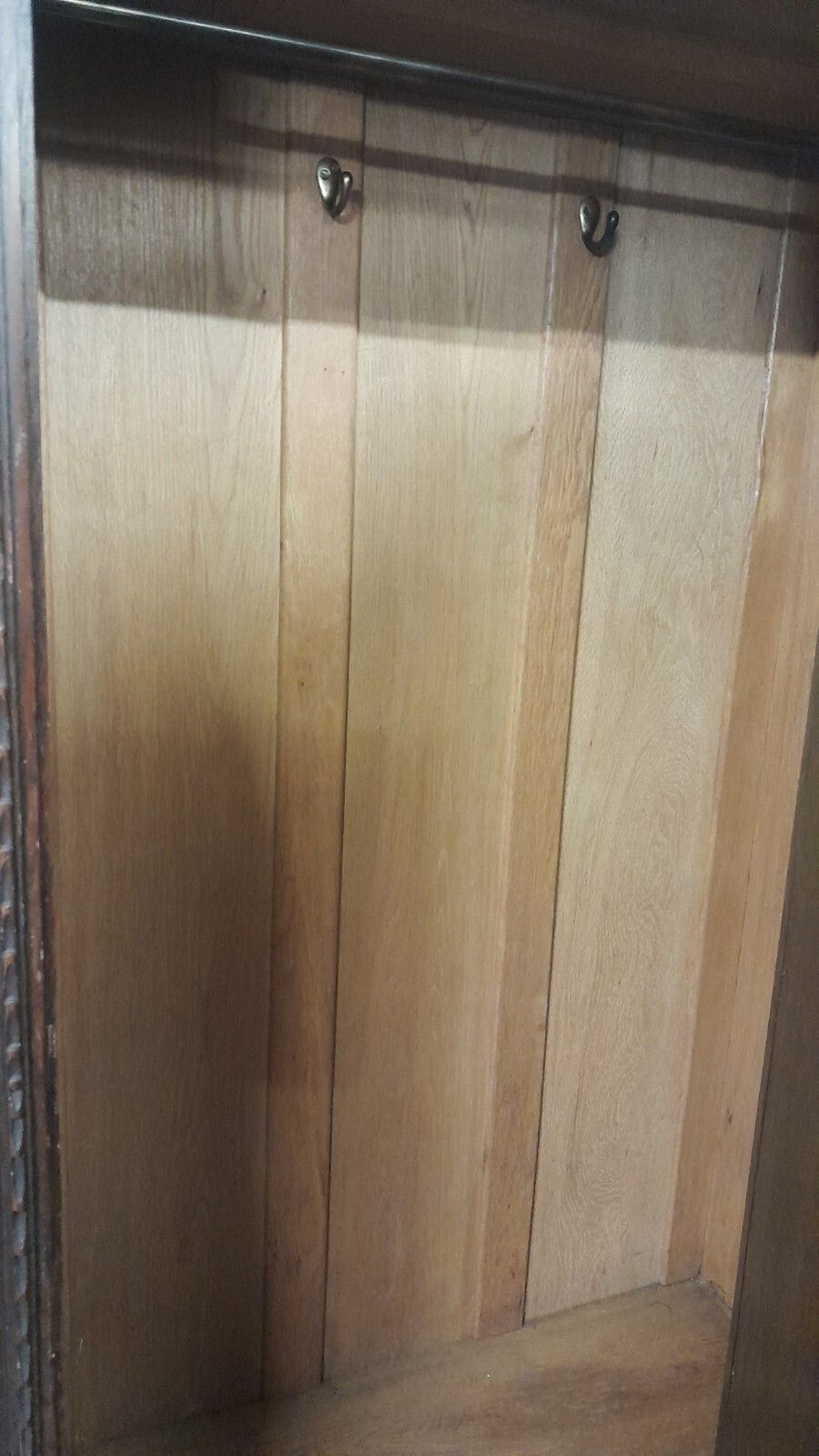 photo for sale Antique Solid Carved Oak Single Mirror Door Freestanding Wardrobe With Drawer