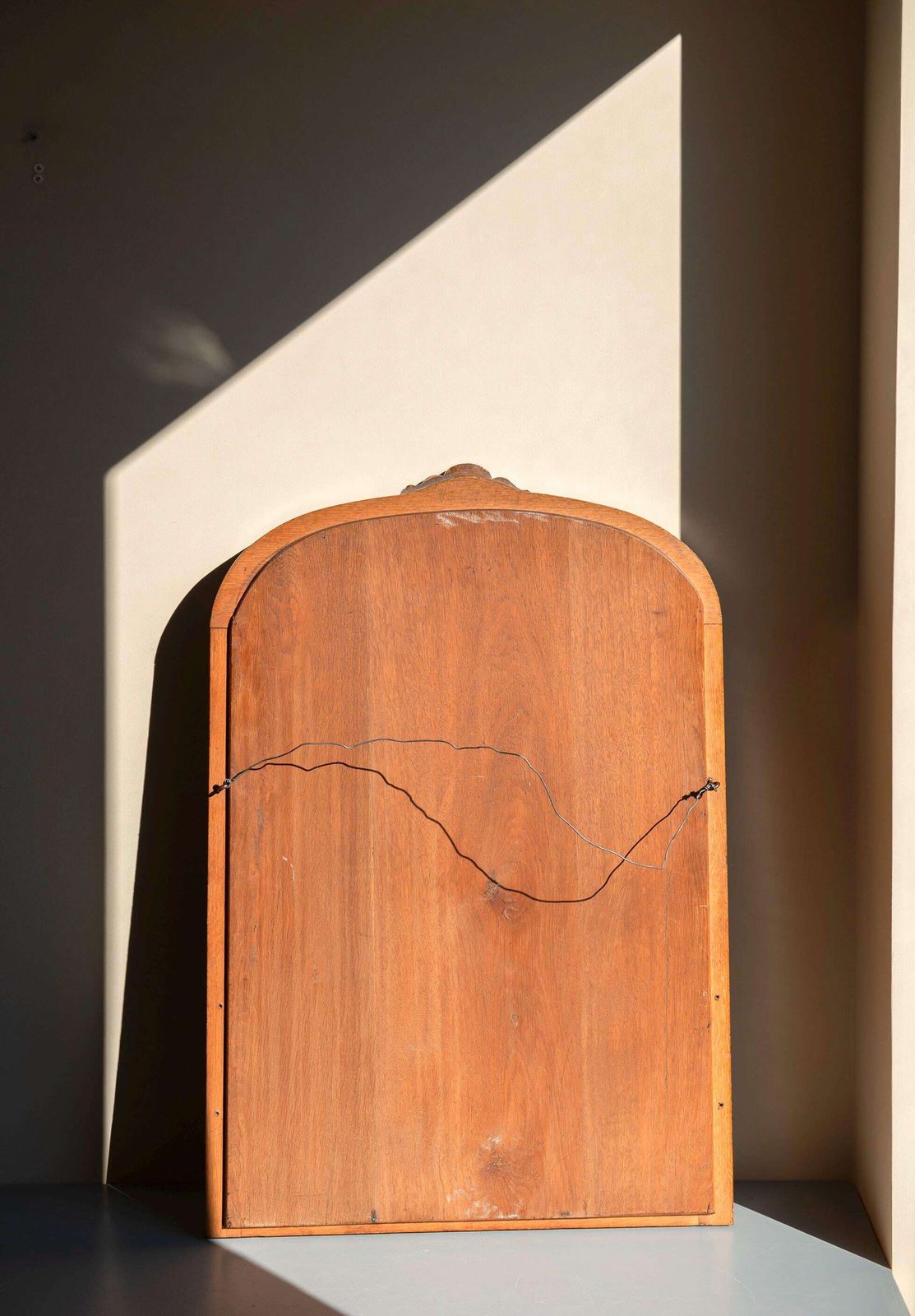 Antique Arched Oak Wall Mirror Dutch Art Deco Mirror Carved Wooden Hallway Mirror   1920s photo 452.0