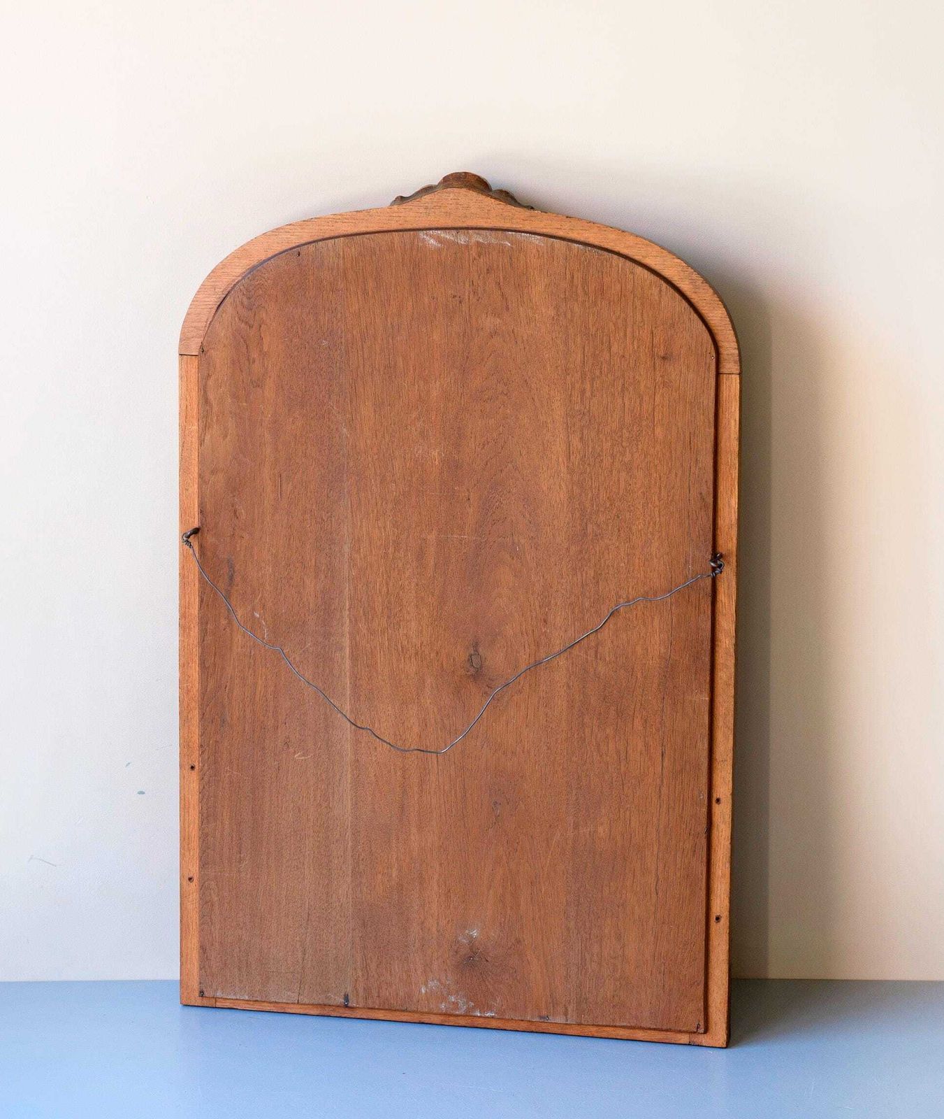 Home Decor Antique Arched Oak Wall Mirror Dutch Art Deco Mirror Carved Wooden Hallway Mirror   1920s photo