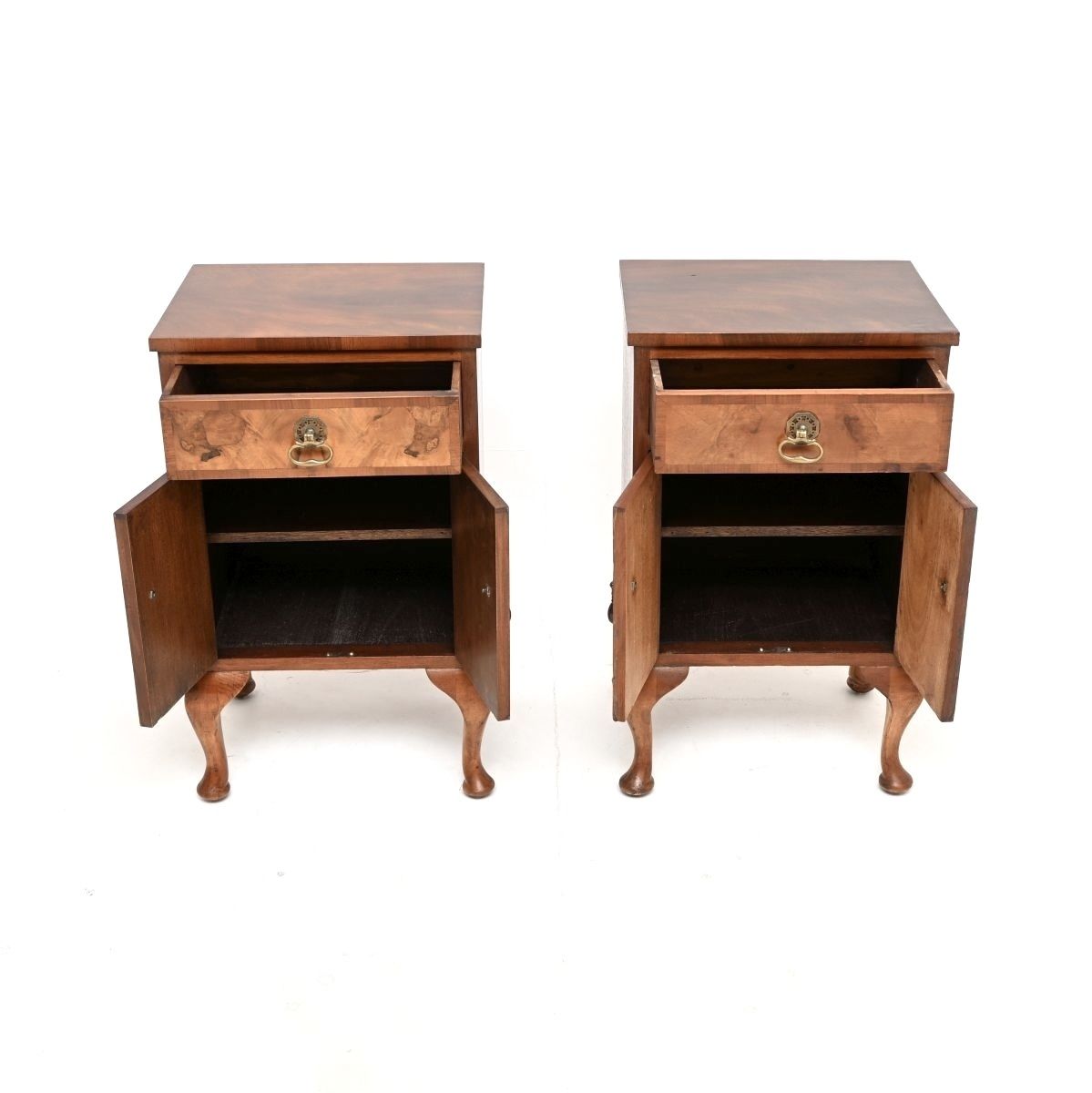 Pair Of Antique Burr Walnut Bedside Cabinets. photo vintage
