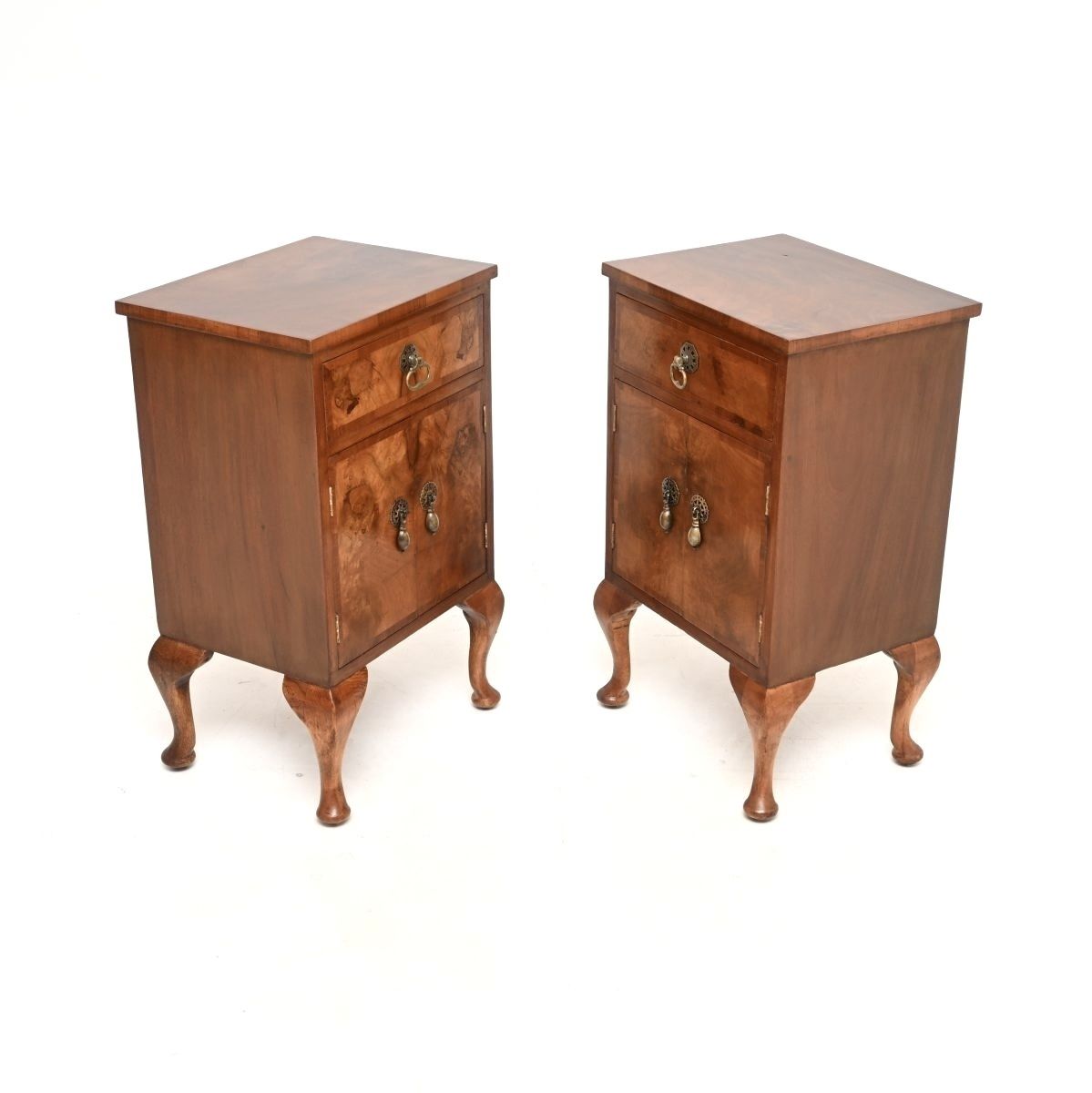 Furniture Pair Of Antique Burr Walnut Bedside Cabinets. photo