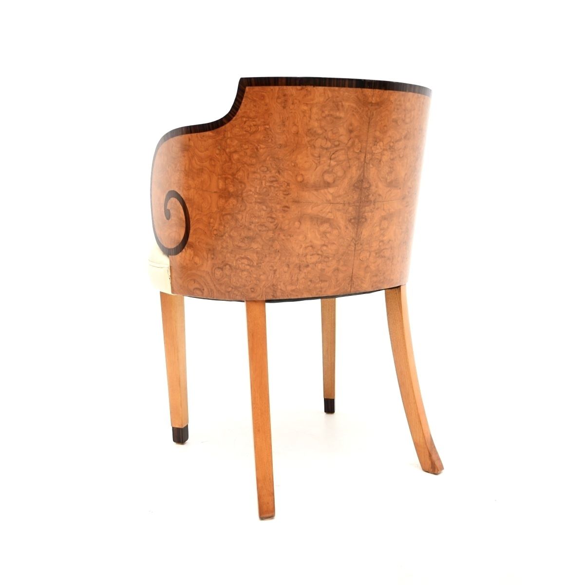 Art Deco Burr Walnut And Leather Armchair / Desk Chair. photo vinterior
