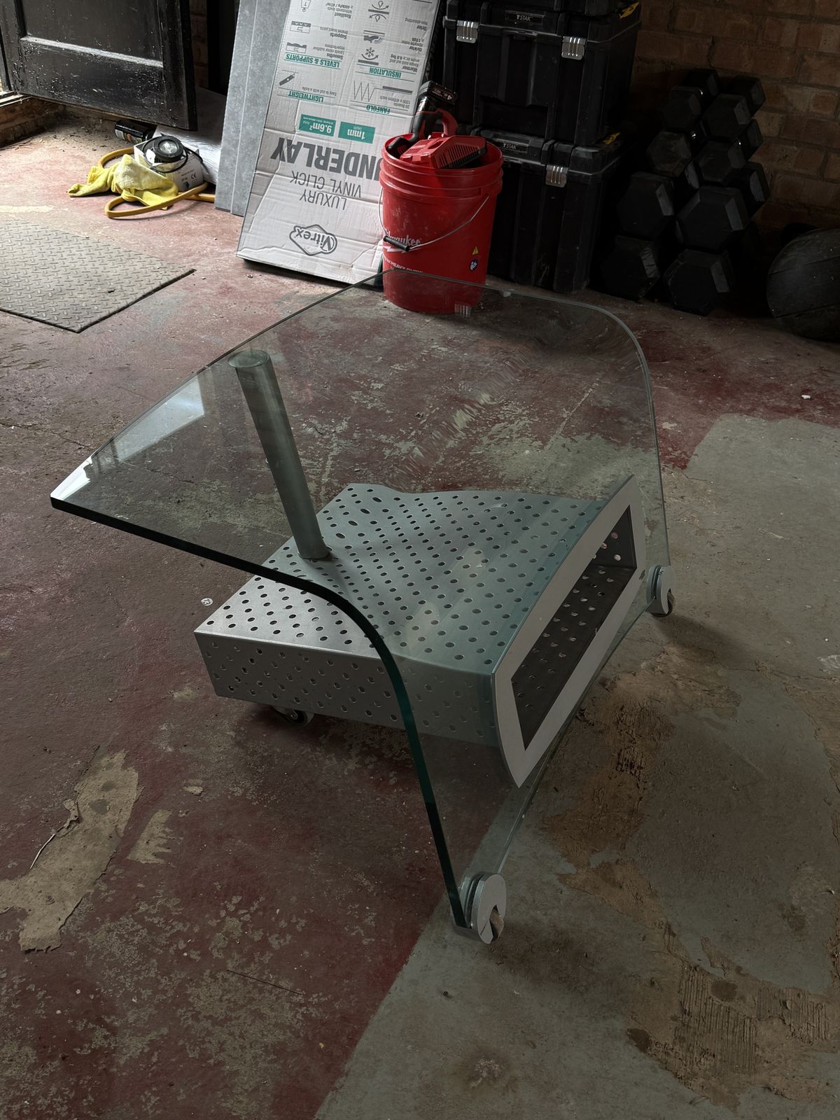 Vintage 1980s Cattelan Italia Glass & Perforated Steel Media Stand photo for sale