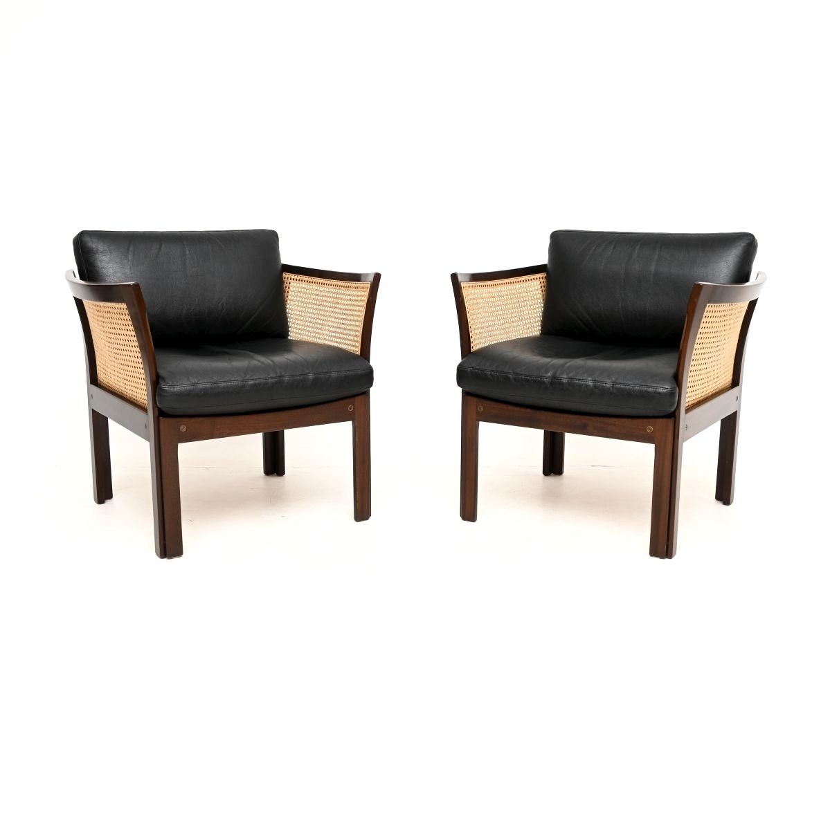 Pair Of Vintage Danish Mahogany And Leather Armchairs By Illum Wikkelso.