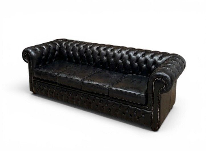 Vintage Black Leather Chesterfield Sofa Bed Sofa Four Seater Superior Quality photo furniture