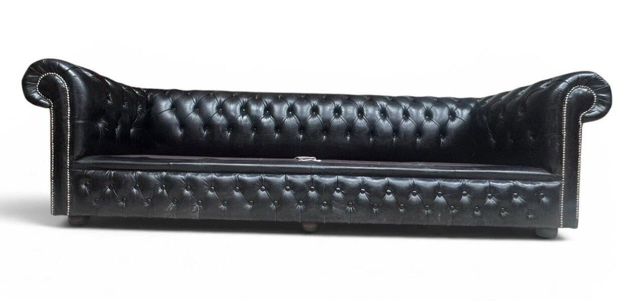 Vintage Black Leather Chesterfield Sofa Bed Sofa Four Seater Superior Quality photo for sale