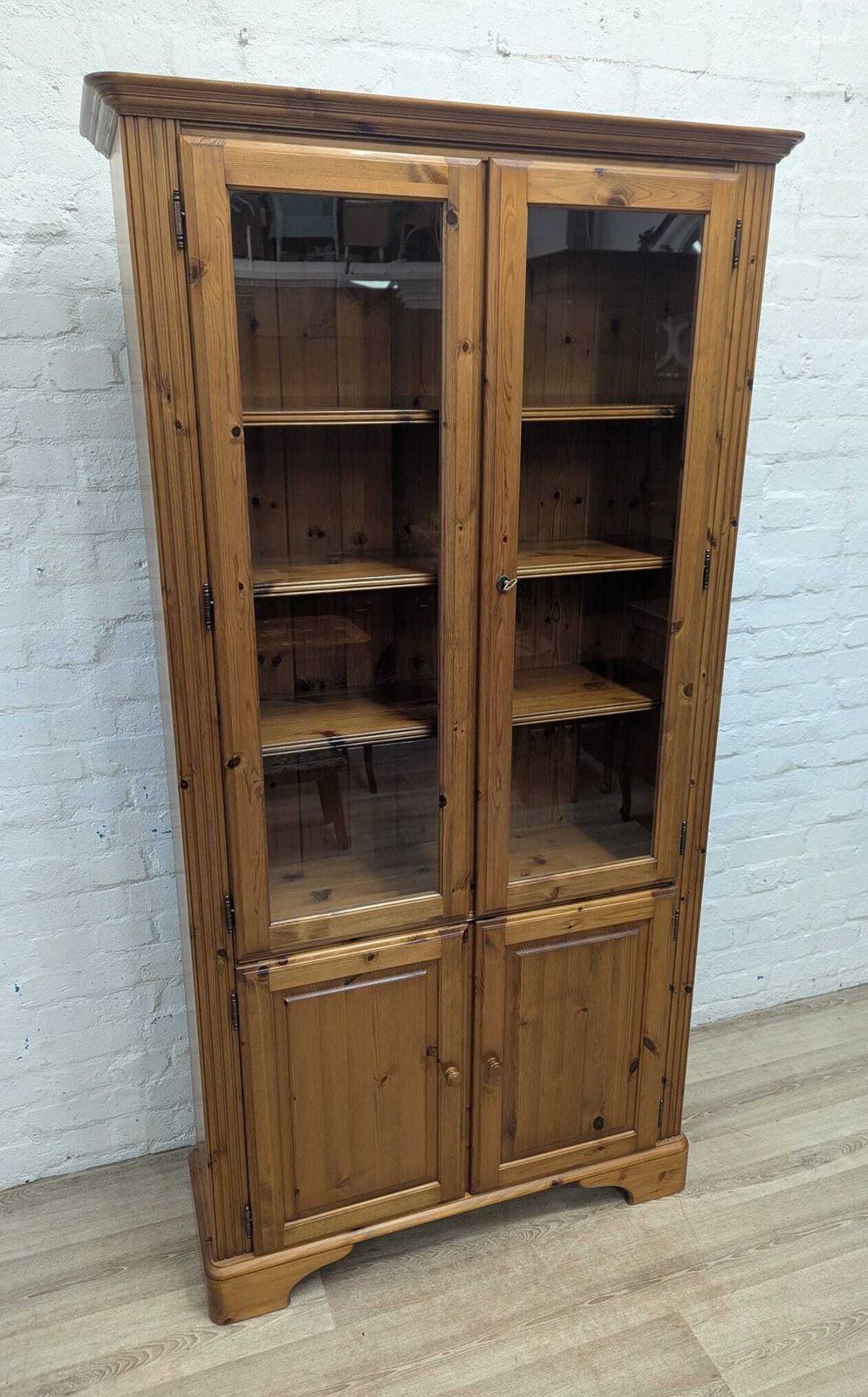 Contemporary Pine Glazed Bookcase Unit By Ducal