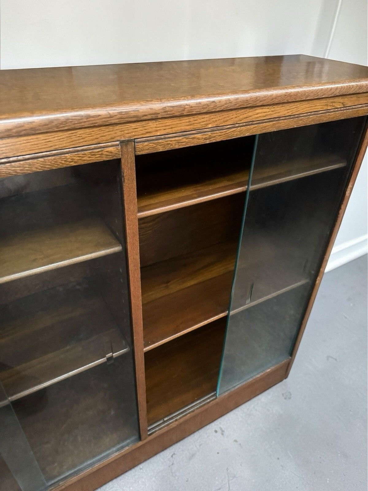 395.0 Antique Solid Oak Bookcase Art Deco Curved Odeon Style C1930s Superior Quality photo