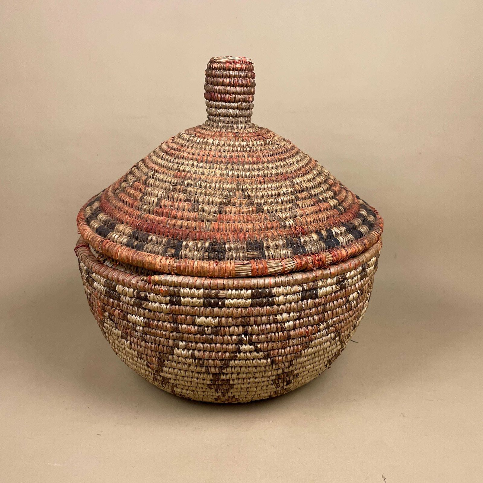 Vintage African Lidded Basket Coiled Grass Storage Basket Boho Decor Beige Red Dye Bolga Style Fetchedfrom      5 Out Of 5 Stars photo 65.0