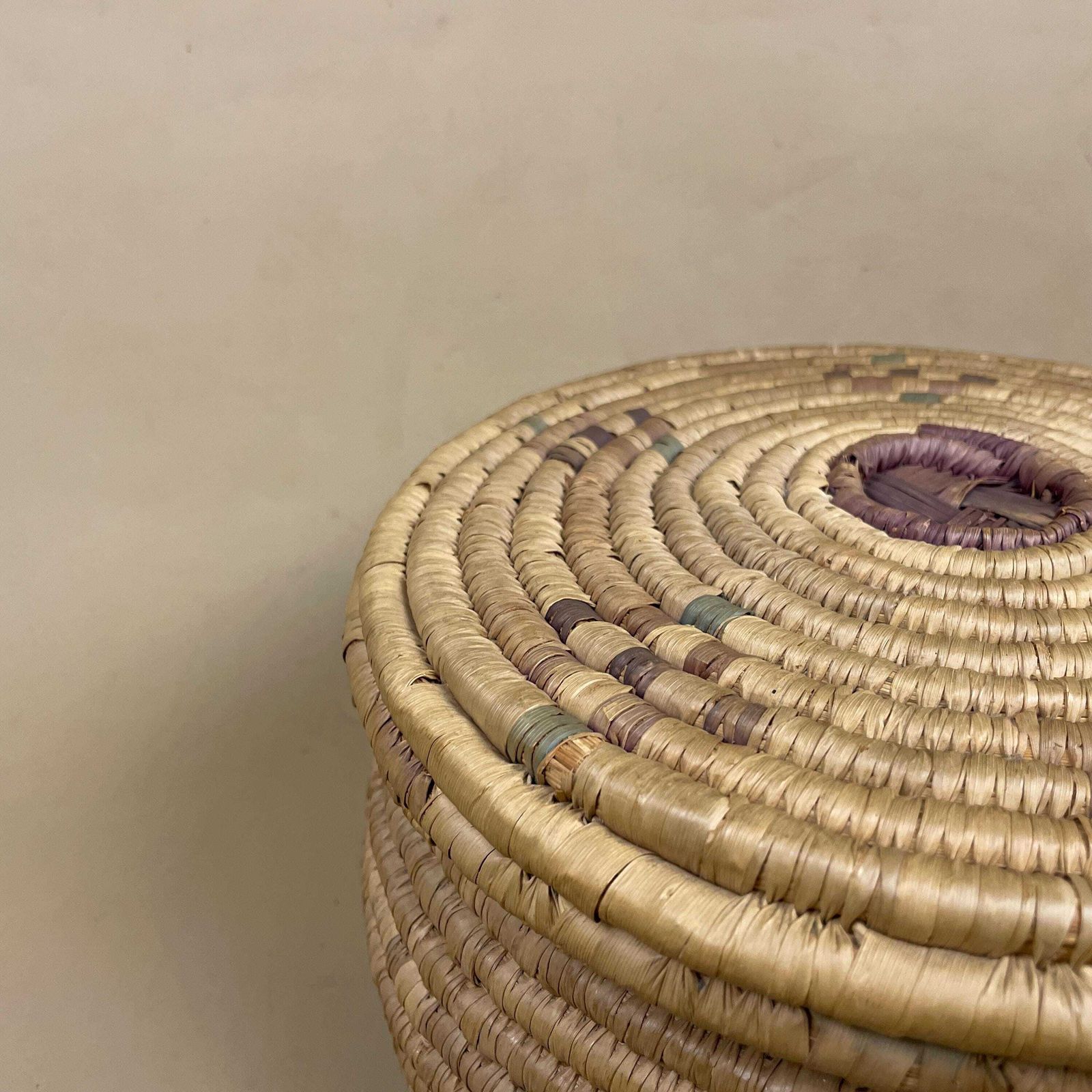 Vintage African Lidded Basket Grass Storage Basket Handmade Round Boho With Lid photo Home Decor