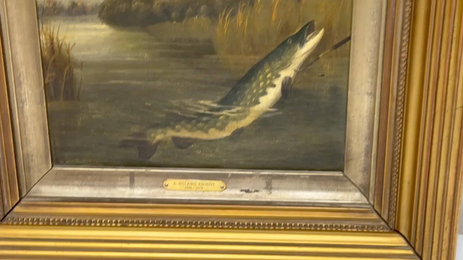 Angling Oil Painting Northern Pike Surfacing Caught By Arthur Roland Knight 1890 photo furniture