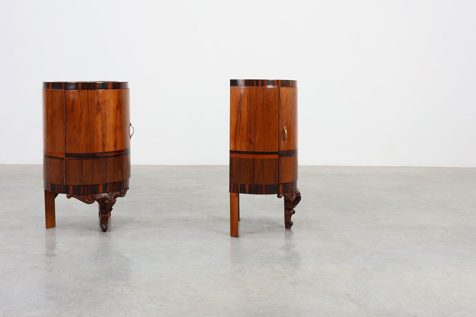 Art Deco Walnut And Marble Nightstands, Italy, 1920s, Set Of 2 photo vinterior
