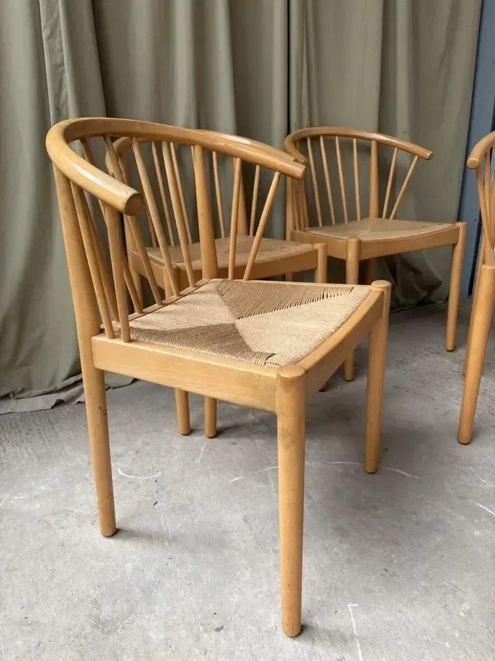 Vtg Late Mid Century Set 4 Danish Papercord Dining Chairs Wishbone Scandi photo 950.0