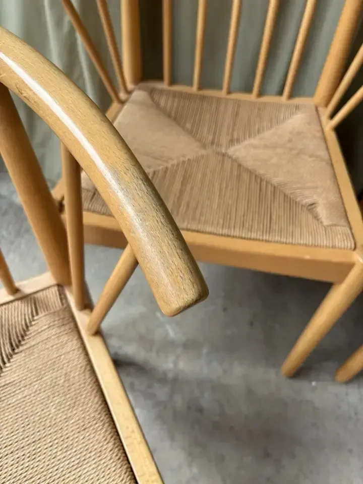 Vtg Late Mid Century Set 4 Danish Papercord Dining Chairs Wishbone Scandi photo vintage
