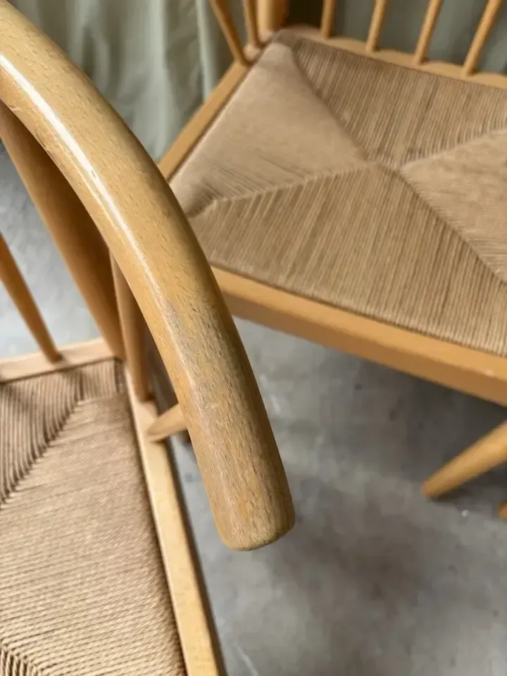 photo for sale Vtg Late Mid Century Set 4 Danish Papercord Dining Chairs Wishbone Scandi