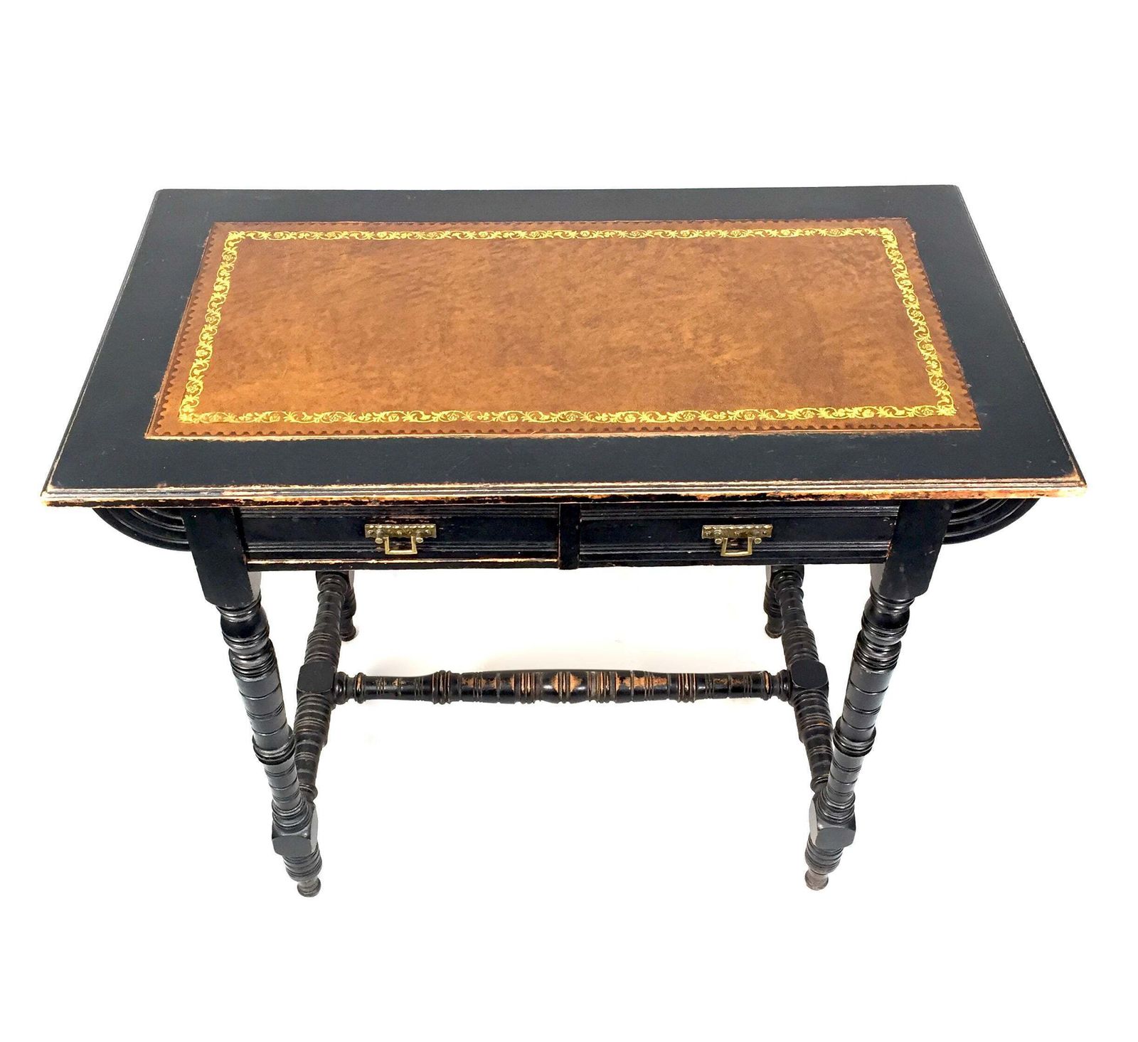 Antique Ebonised Mahogany Wooden Writing Desk With Leather Aesthetic Movement. photo Furniture