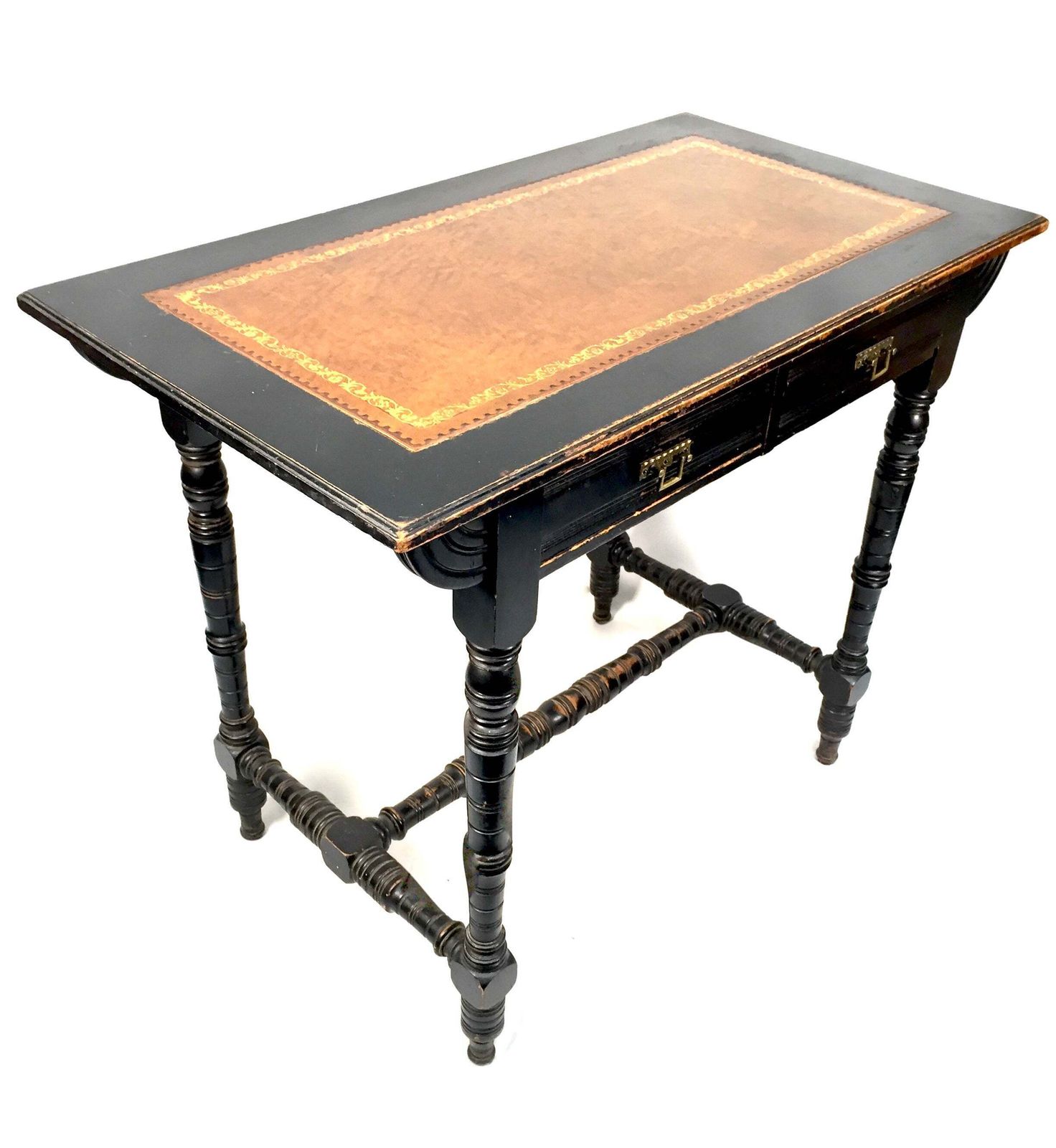 Antique Ebonised Mahogany Wooden Writing Desk With Leather Aesthetic Movement. photo 399.0