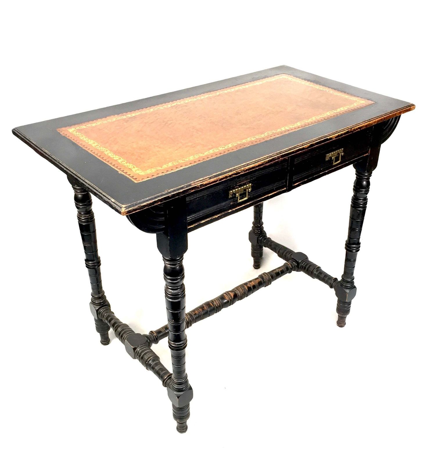photo furniture Antique Ebonised Mahogany Wooden Writing Desk With Leather Aesthetic Movement.