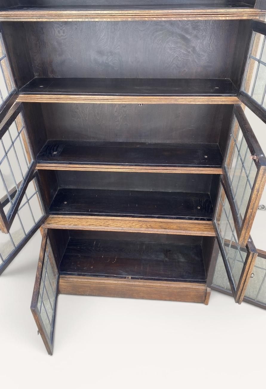 Furniture Oxford Oak Sectional Leaded Glass Bookcase C.1920. photo