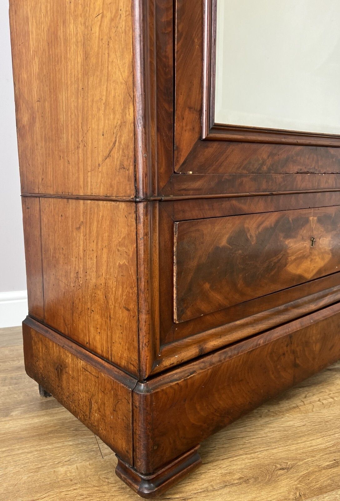 photo furniture Wardrobe Antique French Style Mahogany Hidden Drawer Mirrored Armoire Lot 6148