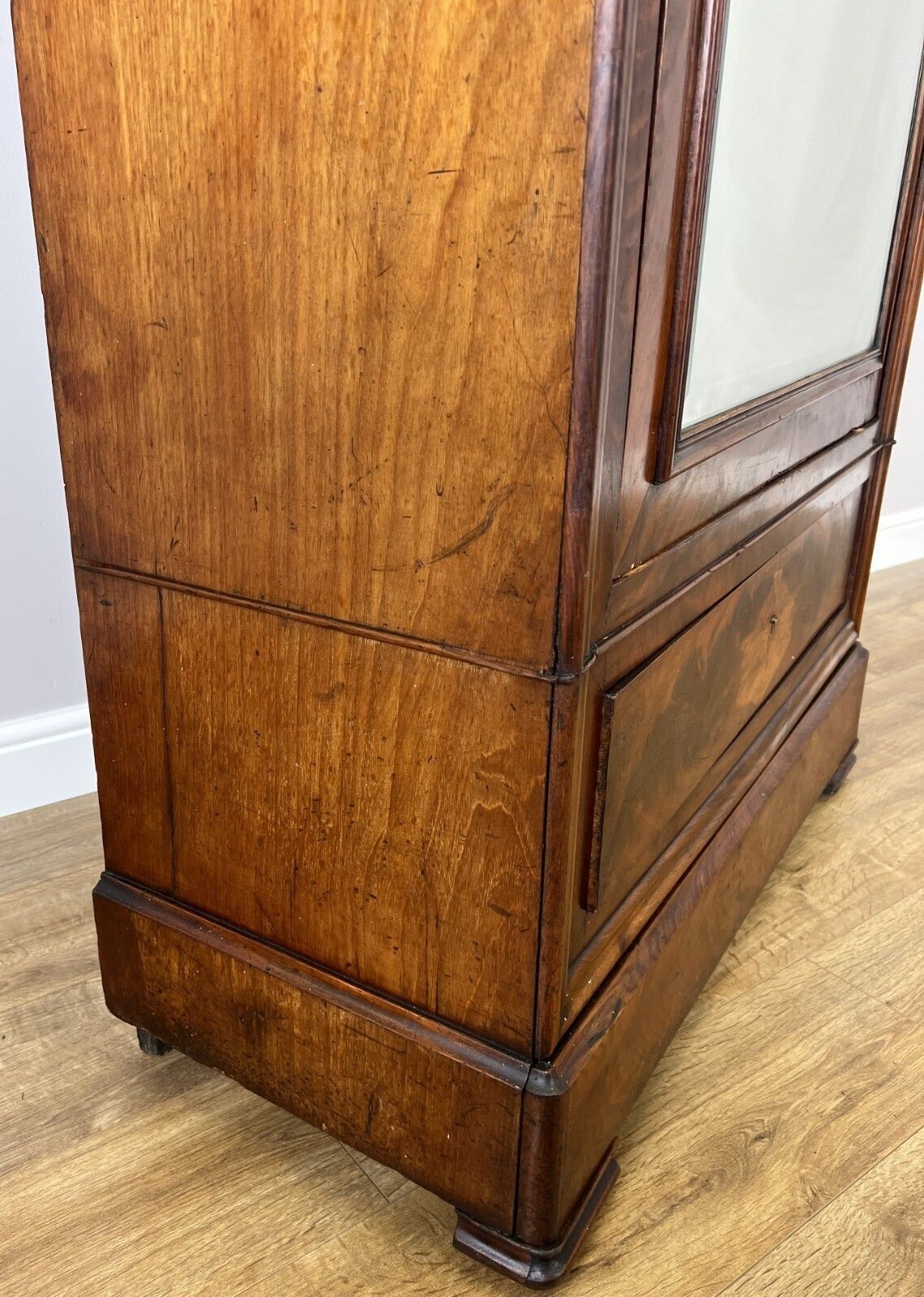 749.0 Wardrobe Antique French Style Mahogany Hidden Drawer Mirrored Armoire Lot 6148 photo