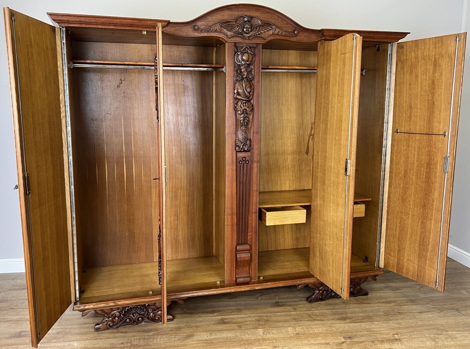 849.0 Wardrobe Vintage French Style Four Door Carved Armoire Cabinet Lot 6147 photo