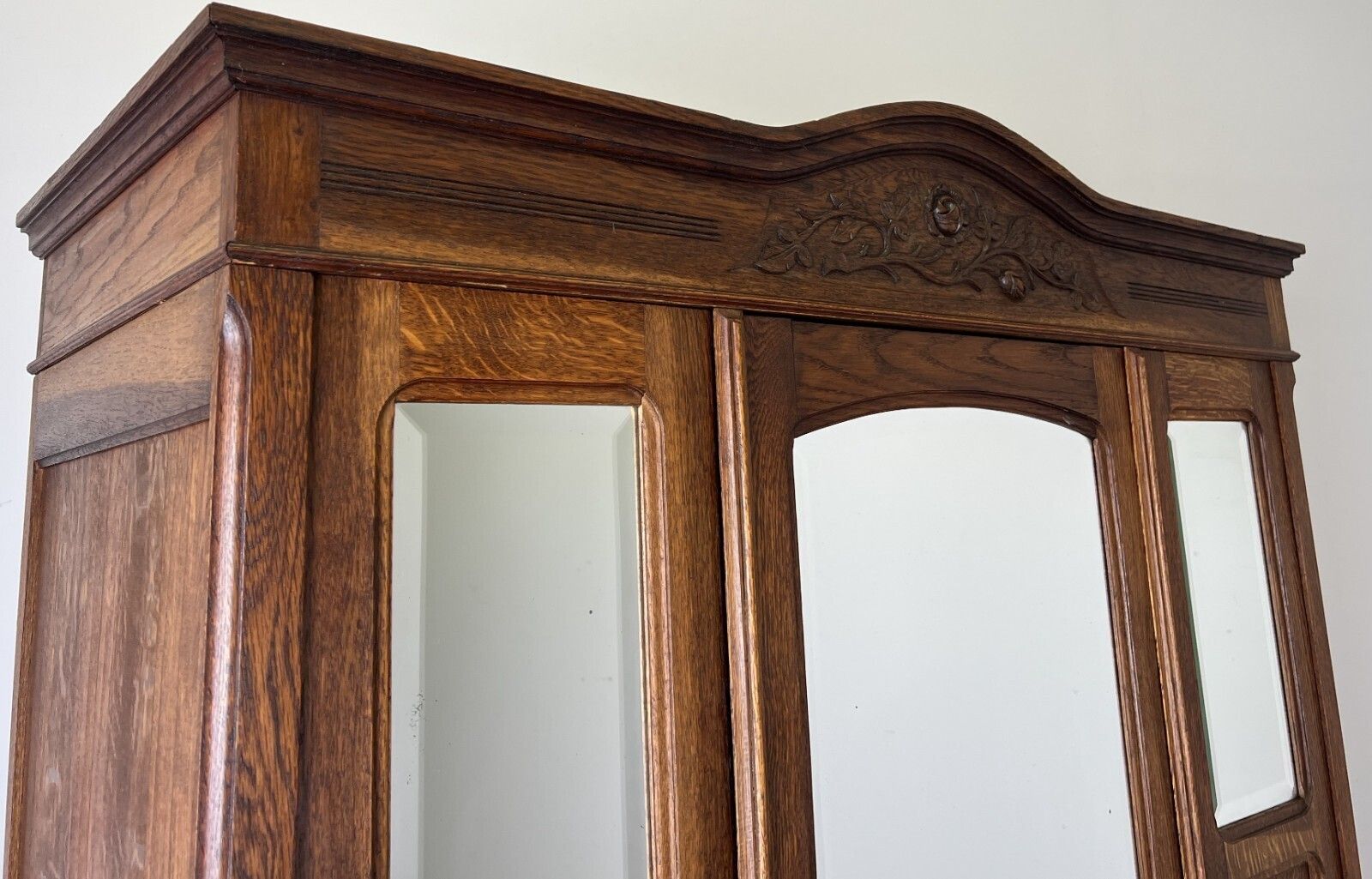 Wardrobe Antique French Oak Two Door Mirrored Carved Armoire Cabinet Lot 6144 photo 749.0