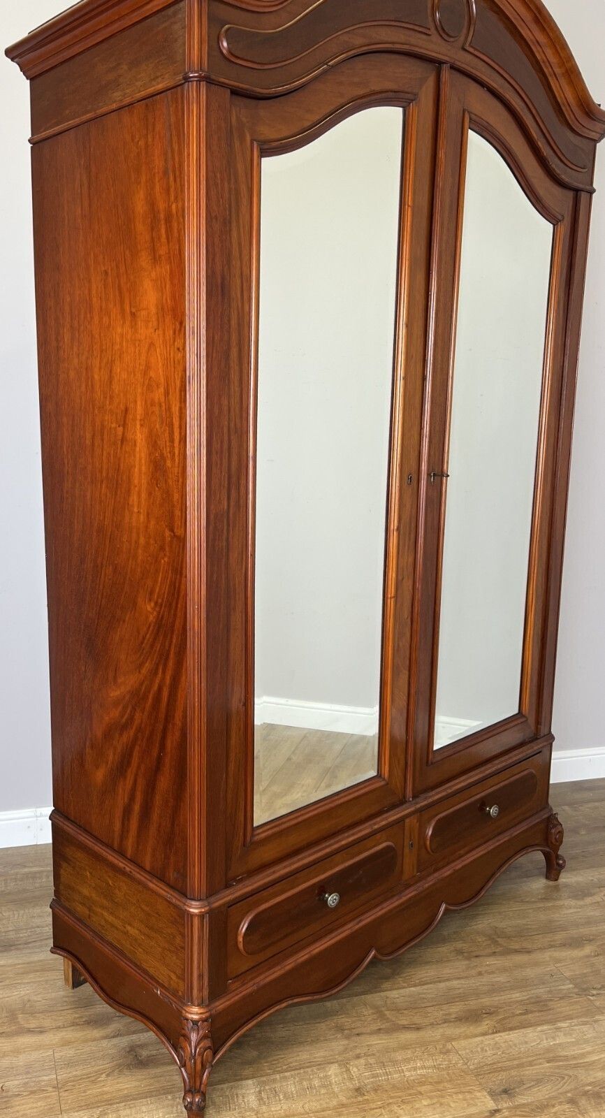 Wardrobe Antique French Two Door Mahogany Mirrored Carved Armoire Lot 6152 photo for sale